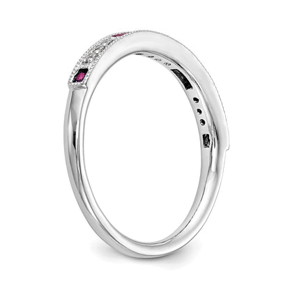 14k White Gold Real Diamond w/Ruby Band