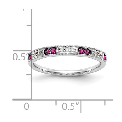 14k White Gold Real Diamond w/Ruby Band