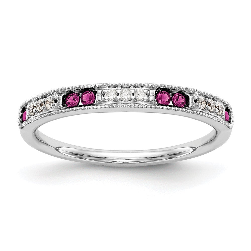 14k White Gold Real Diamond w/Ruby Band
