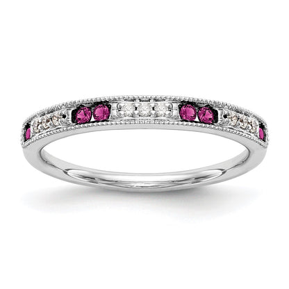 14k White Gold Real Diamond w/Ruby Band