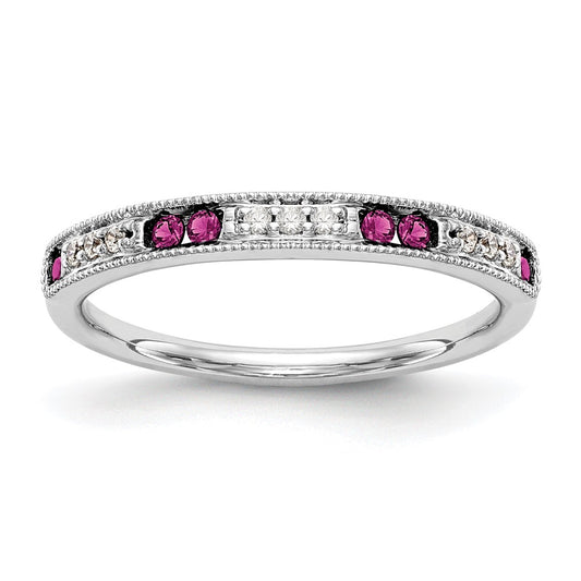 14k White Gold Real Diamond w/Ruby Band