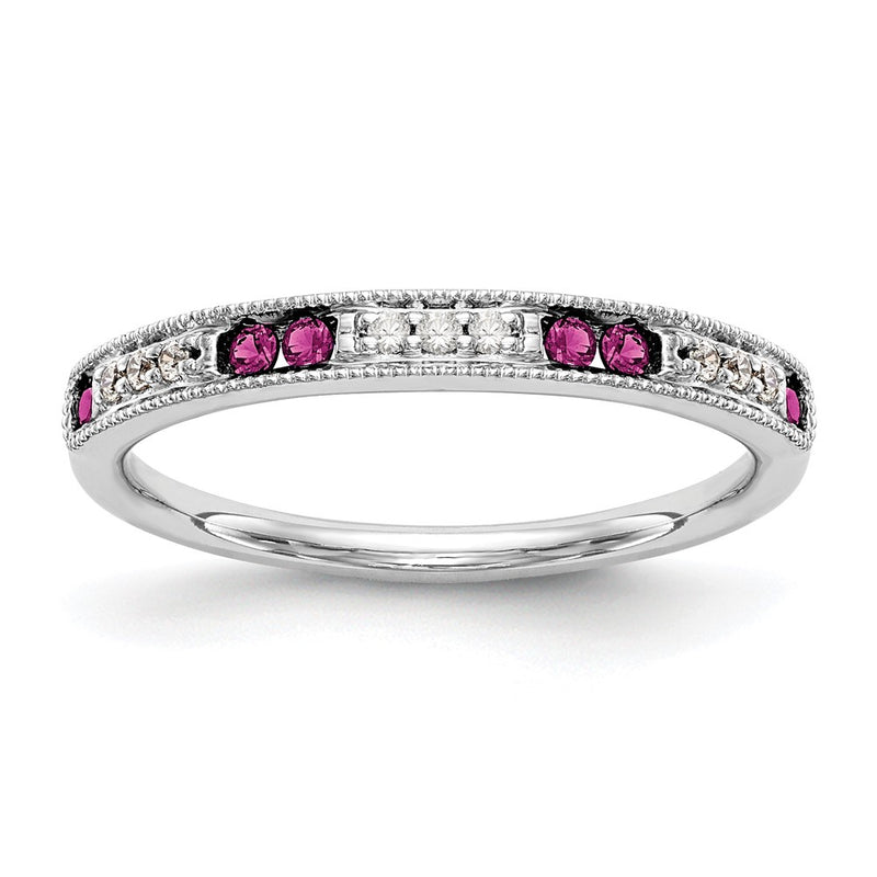 14k White Gold Real Diamond w/Ruby Band