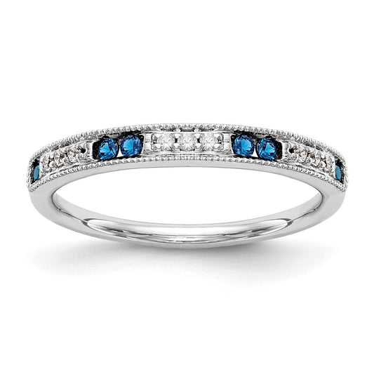 14k White Gold Real Diamond w/Sapphire Band