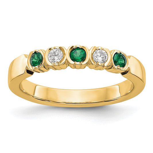 14k Yellow Gold Real Diamond w/Emerald Band