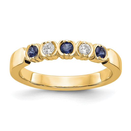 14k Yellow Gold Real Diamond w/Sapphire Band