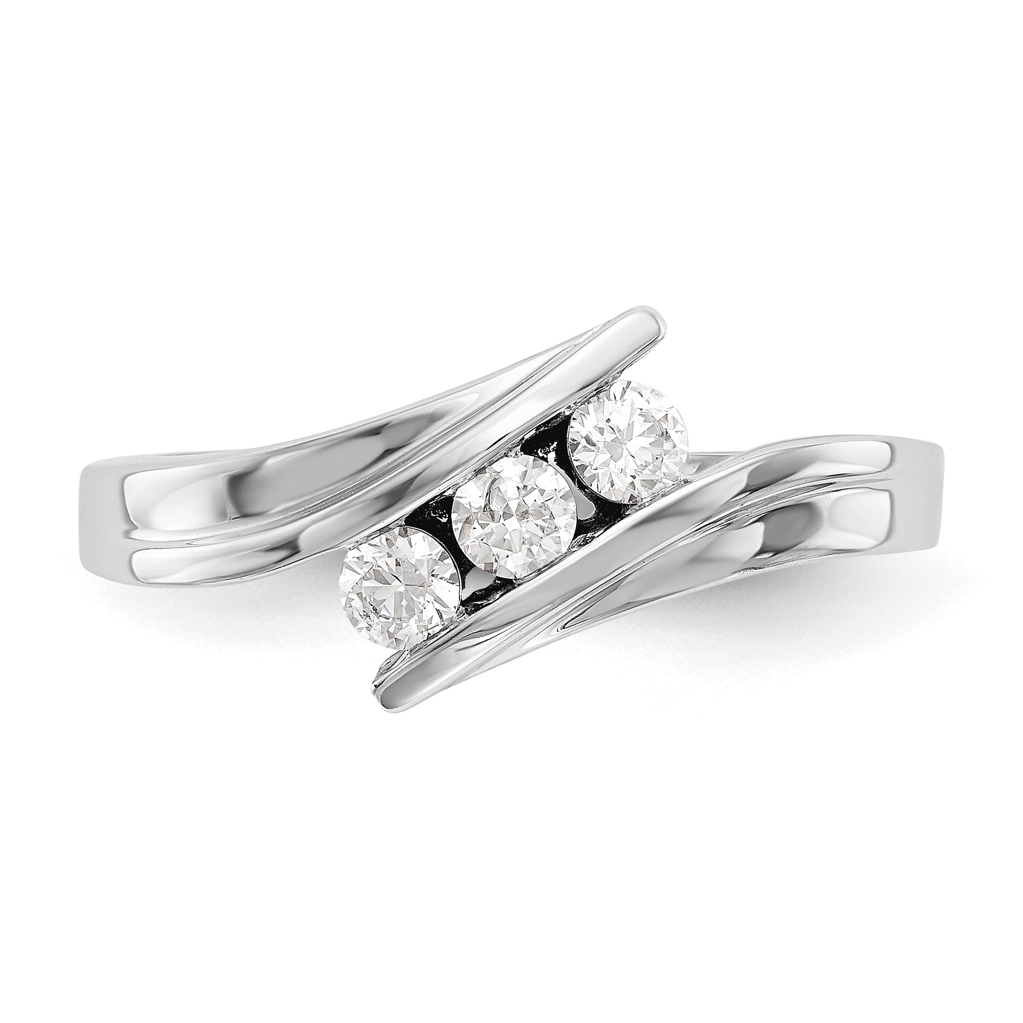 0.33ct. CZ Solid Real 14K White Gold 3-Stone Wedding Band Ring