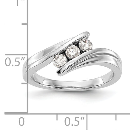 0.33ct. CZ Solid Real 14K White Gold 3-Stone Wedding Band Ring