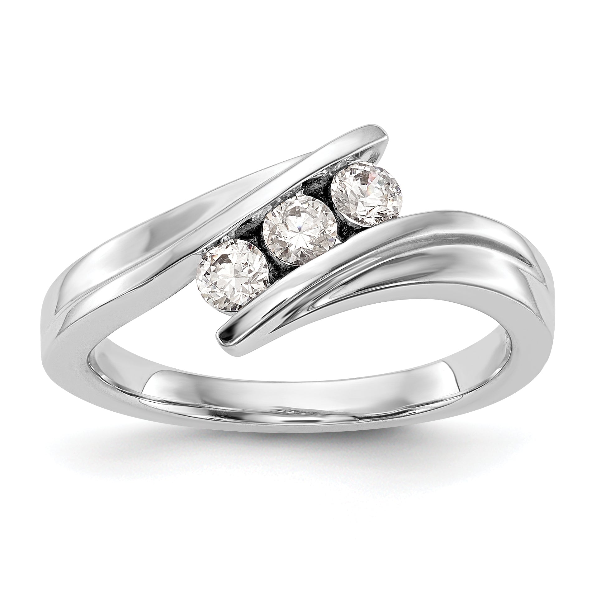 0.33ct. CZ Solid Real 14K White Gold 3-Stone Wedding Band Ring