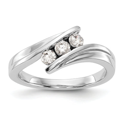 0.33ct. CZ Solid Real 14K White Gold 3-Stone Wedding Band Ring