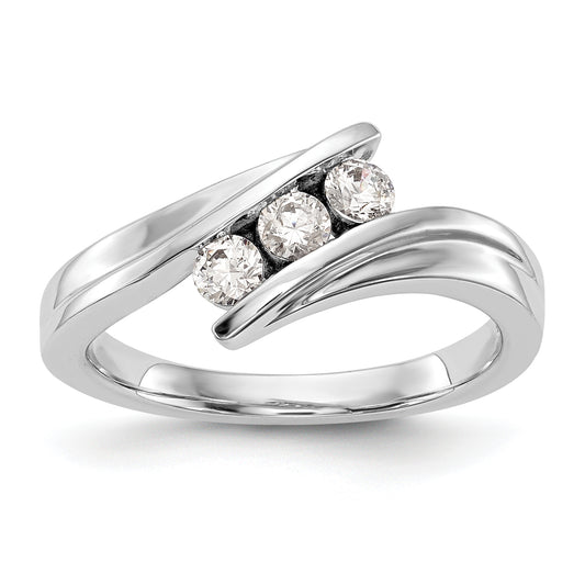 0.33ct. CZ Solid Real 14K White Gold 3-Stone Wedding Band Ring