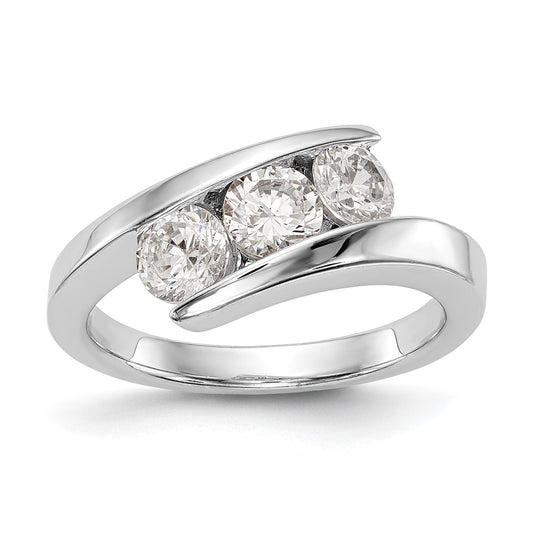 14K White Gold 3-Stone Real Diamond Band