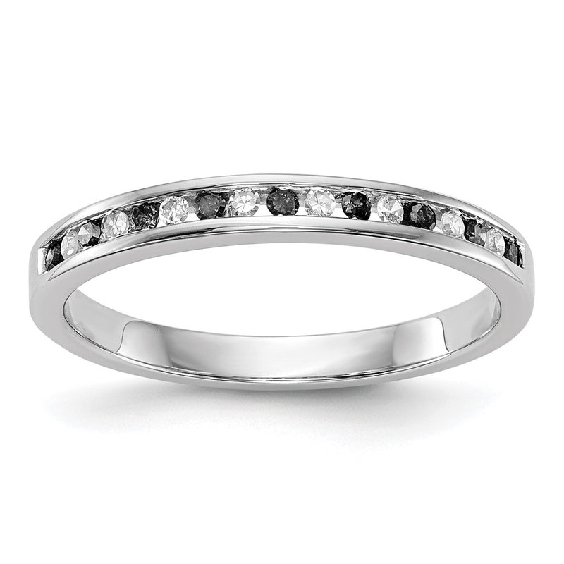 14K White Gold Black & White Real Diamond Band