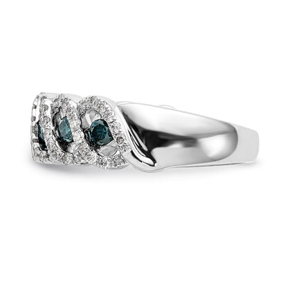 14k White Gold Blue & White Real Diamond Band