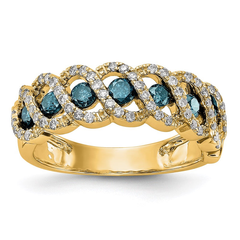 14k Yellow Gold Blue & White Real Diamond Band