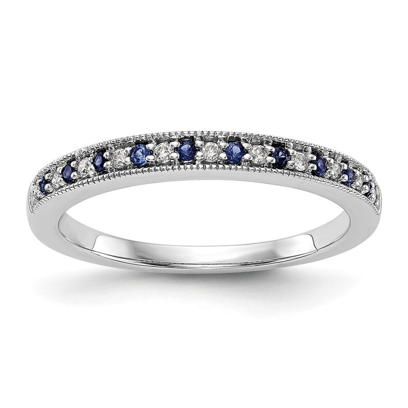 14k White Gold Real Diamond w/Sapphire Band