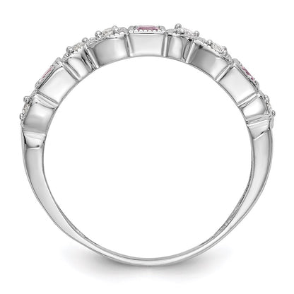 14k White Gold Real Diamond w/Pink Sapphire Band