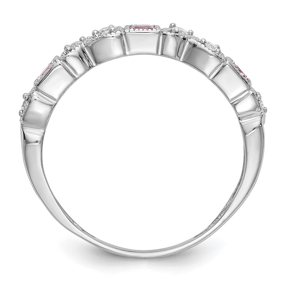 14k White Gold Real Diamond w/Pink Sapphire Band