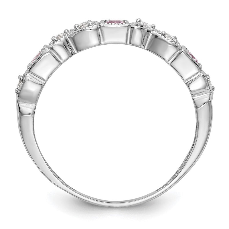 14k White Gold Real Diamond w/Pink Sapphire Band
