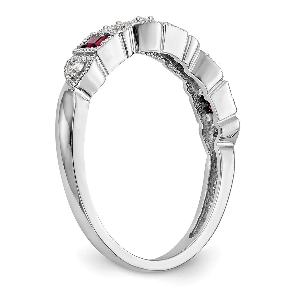 14k White Gold Real Diamond w/Ruby Band
