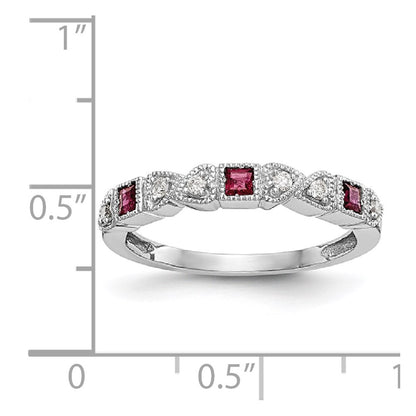 Solid 14k White Gold Simulated CZ w/Simulated Ruby Band