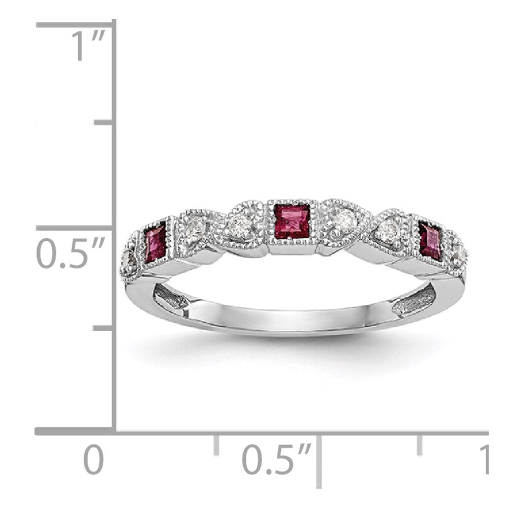 14k White Gold Real Diamond w/Ruby Band