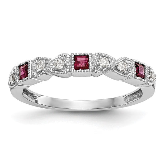 14k White Gold Real Diamond w/Ruby Band