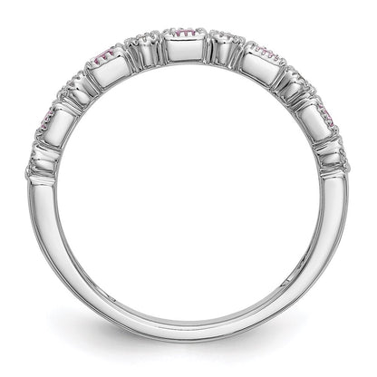14k White Gold Real Diamond w/Pink Sapphire Band