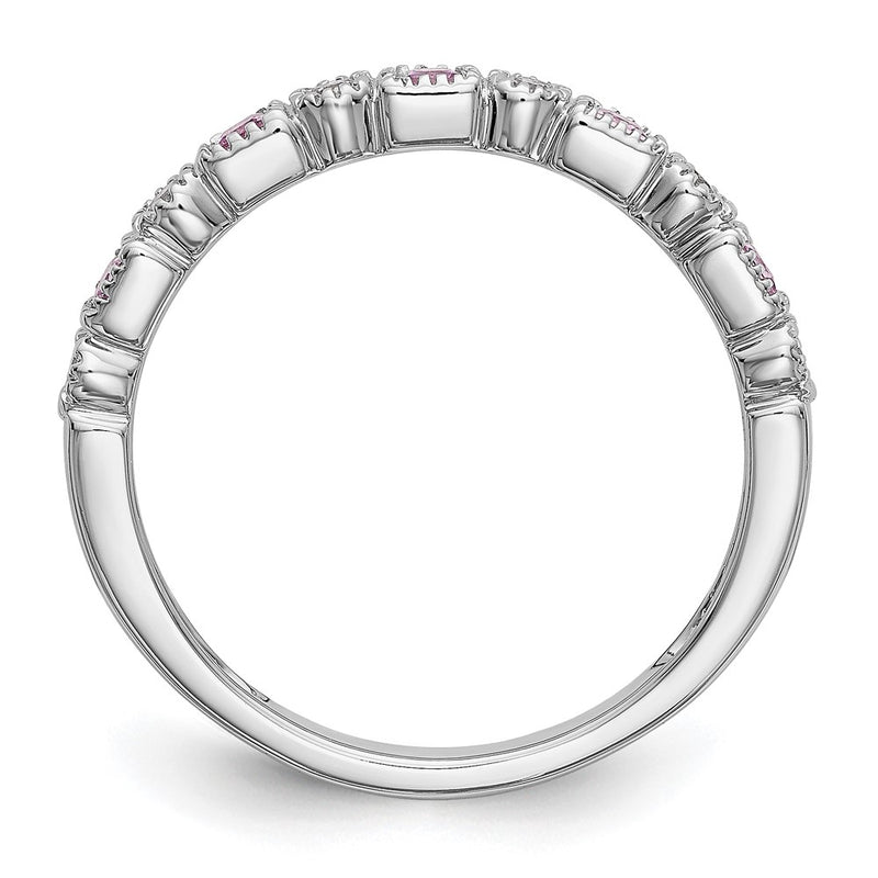14k White Gold Real Diamond w/Pink Sapphire Band