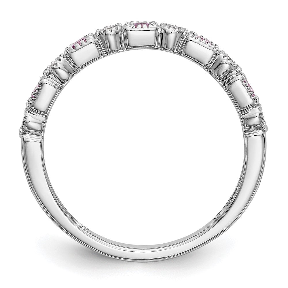14k White Gold Real Diamond w/Pink Sapphire Band