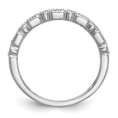 14k White Gold Real Diamond w/Pink Sapphire Band