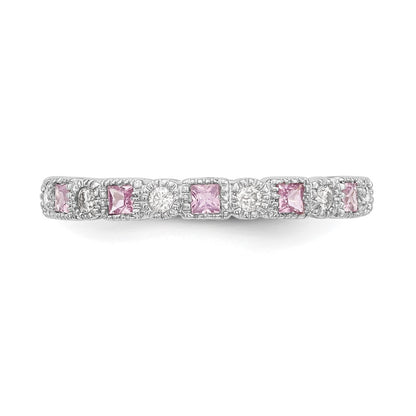 14k White Gold Real Diamond w/Pink Sapphire Band