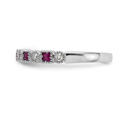 14k White Gold Real Diamond w/Ruby Band