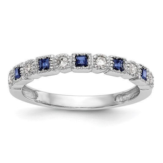 14k White Gold Real Diamond w/Sapphire Band