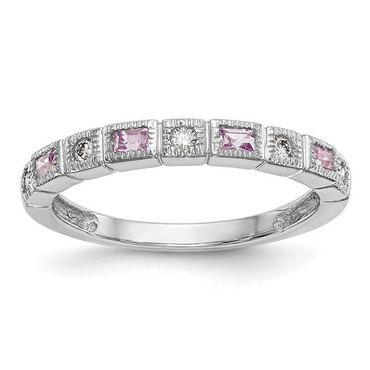 14k White Gold 1/10 carat Diamond and Pink Sapphire Complete Band