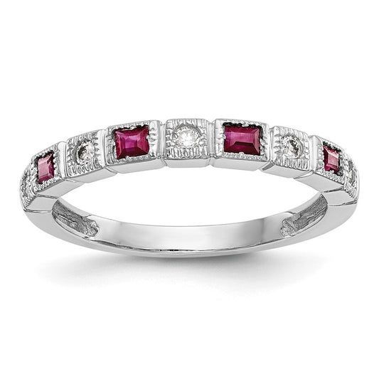 14k White Gold 1/10 carat Diamond and Ruby Complete Band