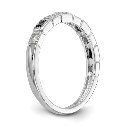 14k White Gold 1/10 carat Diamond and Blue Sapphire Complete Band