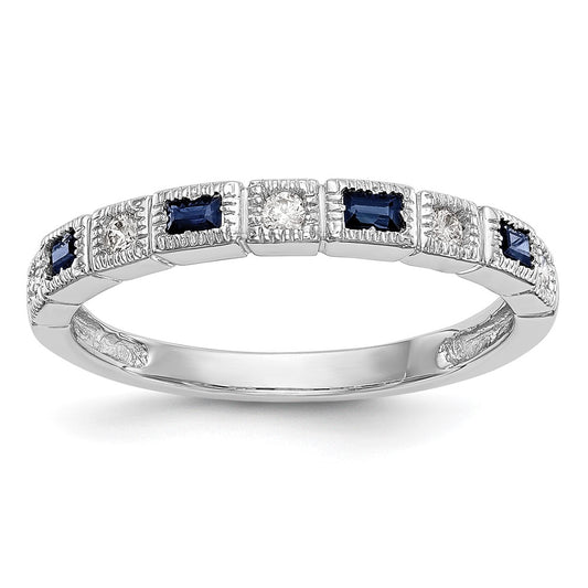 14k White Gold 1/10 carat Diamond and Blue Sapphire Complete Band