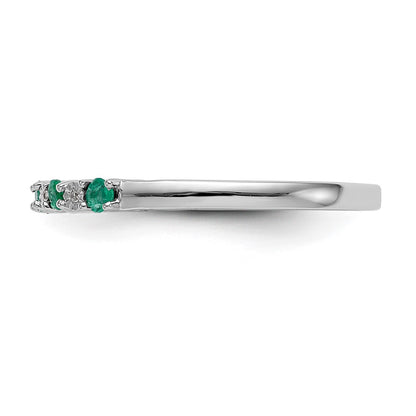 Solid 14k White Gold Simulated CZ w/Simulated Emerald Band