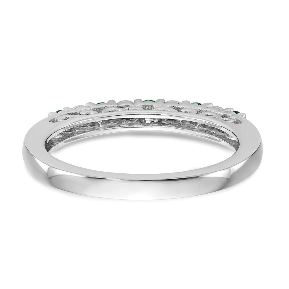 Solid 14k White Gold Simulated CZ w/Simulated Emerald Band