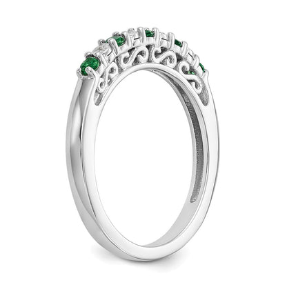 14k White Gold Real Diamond w/Emerald Band