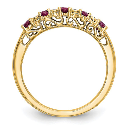 14k Yellow Gold Real Diamond w/Ruby Band