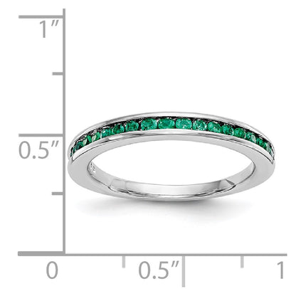 Solid 14k White Gold Simulated Emerald Band