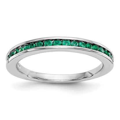 Solid 14k White Gold Simulated Emerald Band