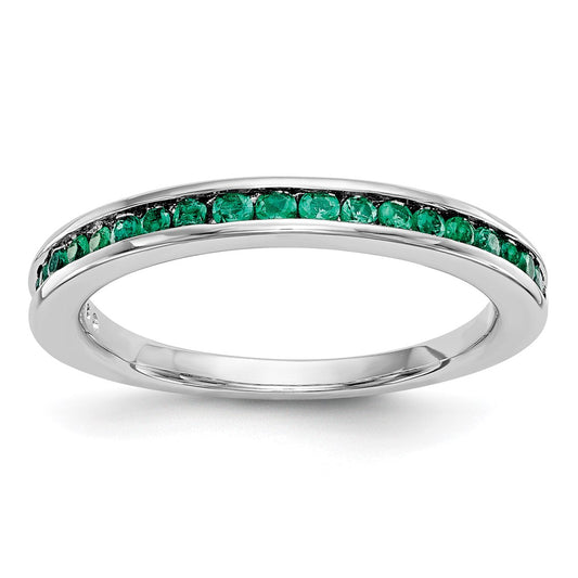 Solid 14k White Gold Simulated Emerald Band