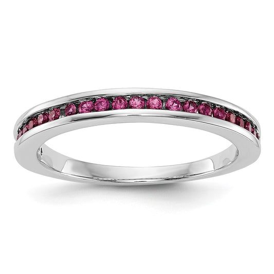 Solid 14k White Gold Simulated Ruby Band