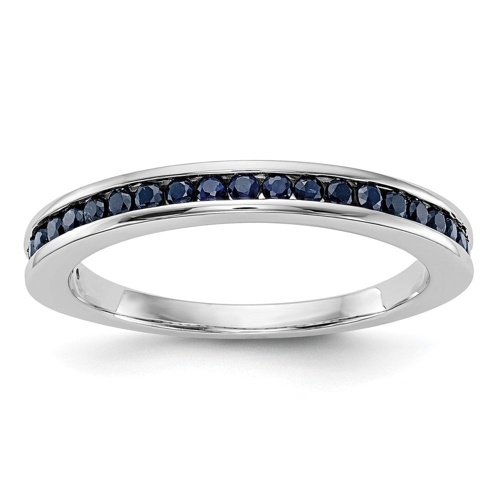 Solid 14k White Gold Simulated Sapphire Band