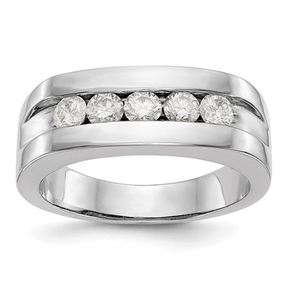 14K White Gold 5-Stone Real Diamond Men's Channel Band