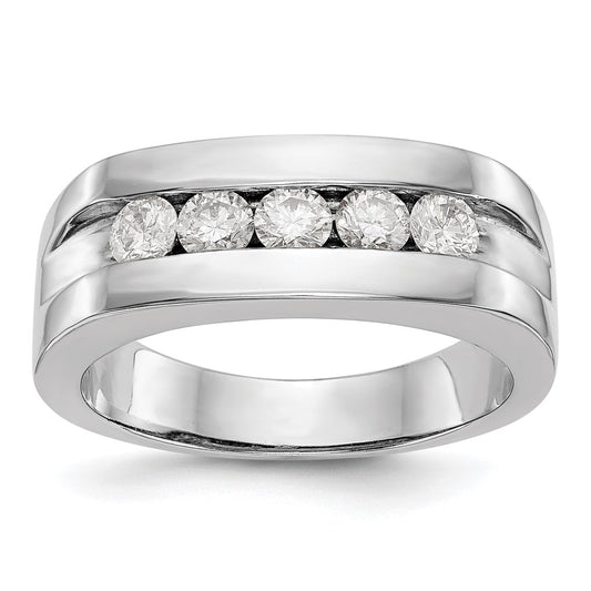 14K White Gold 5-Stone Real Diamond Men's Channel Band