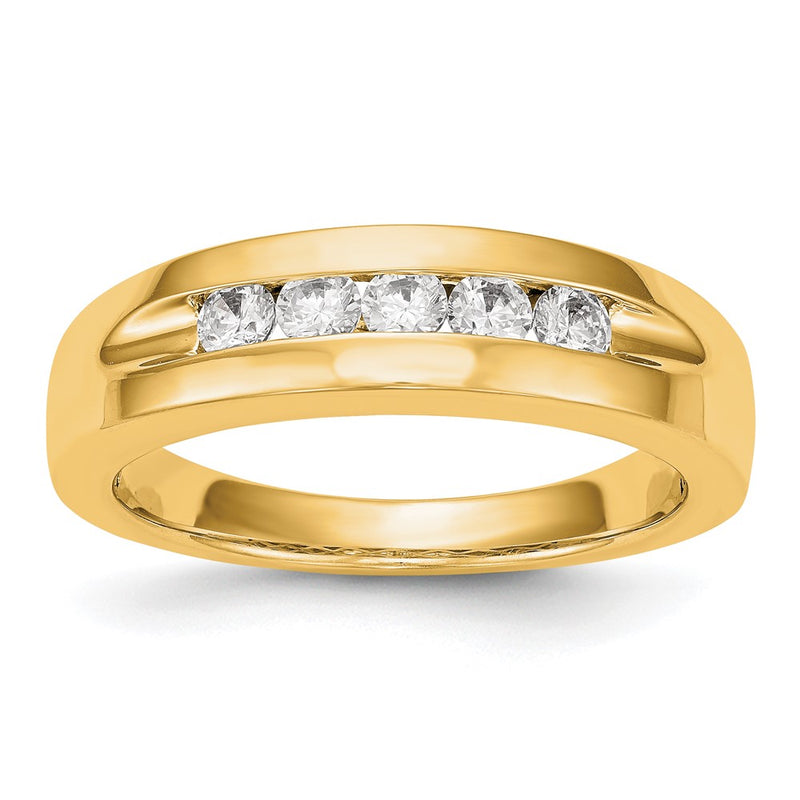 14K Yellow Gold 5-Stone Real Diamond Men's Channel Band