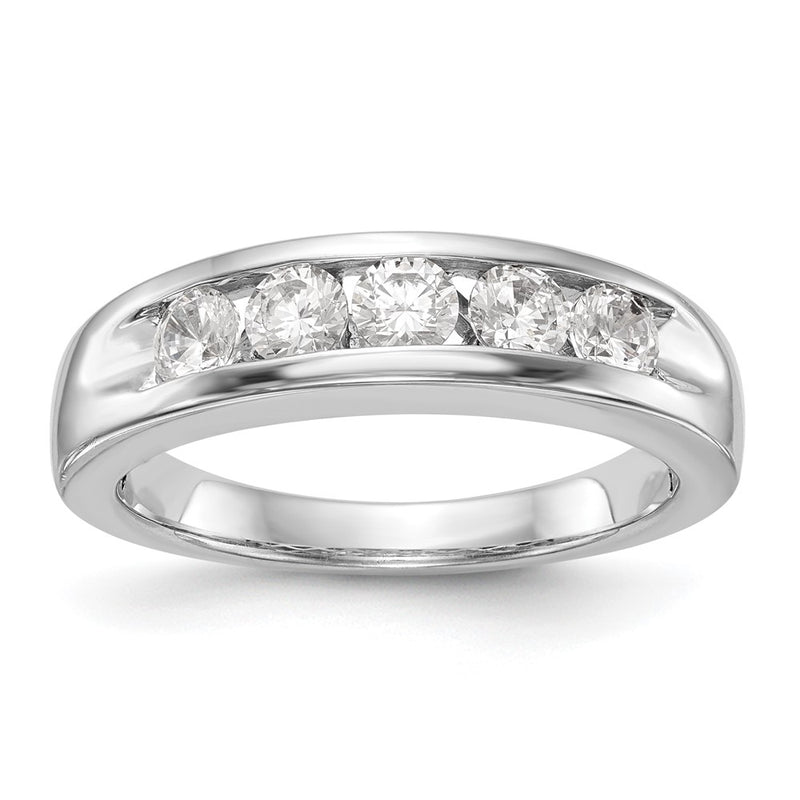 14K White Gold 5-Stone Real Diamond Men's Channel Band